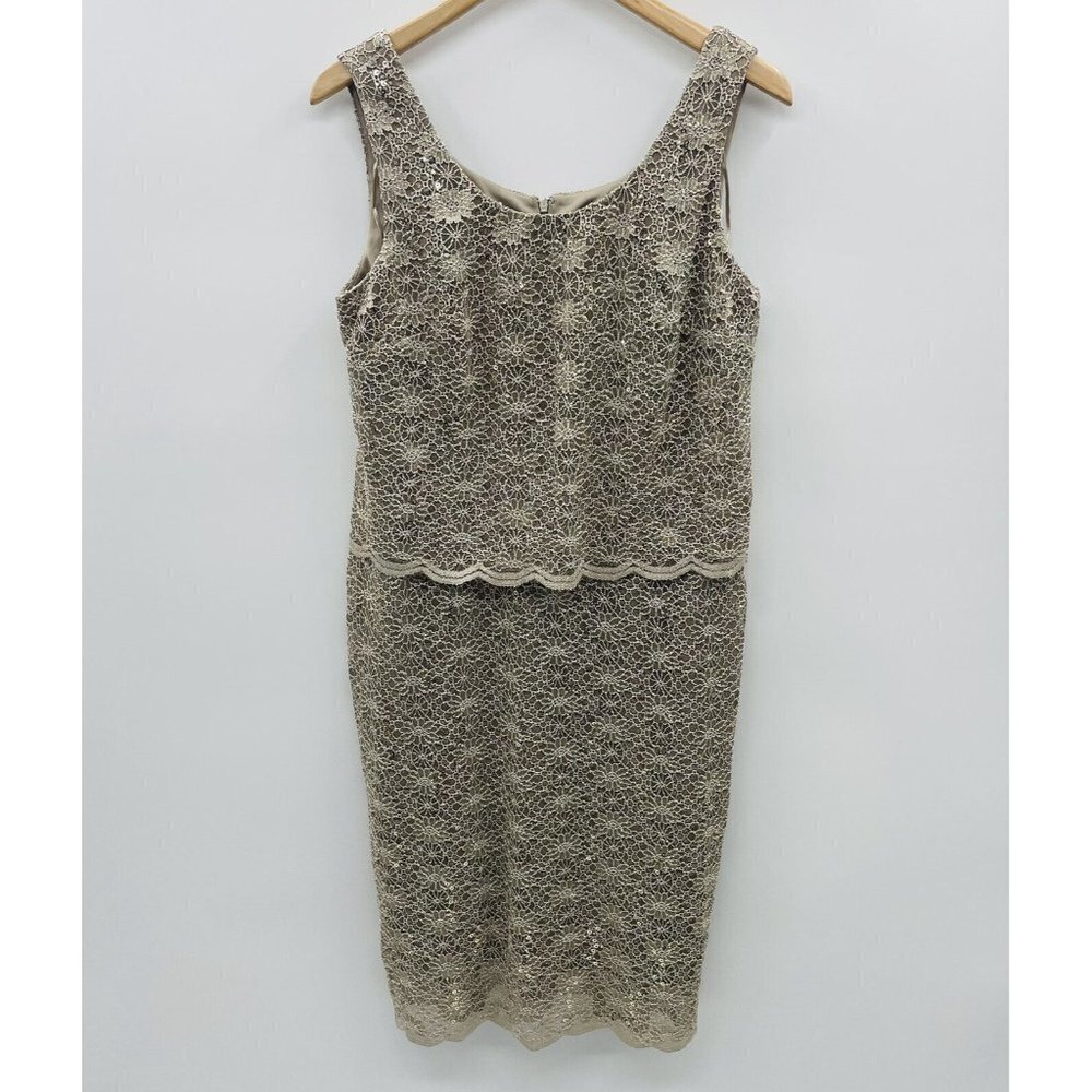 R & M Richards Womens Petite Size 12P Sleeveless Lace & Sequin Sheath Dress